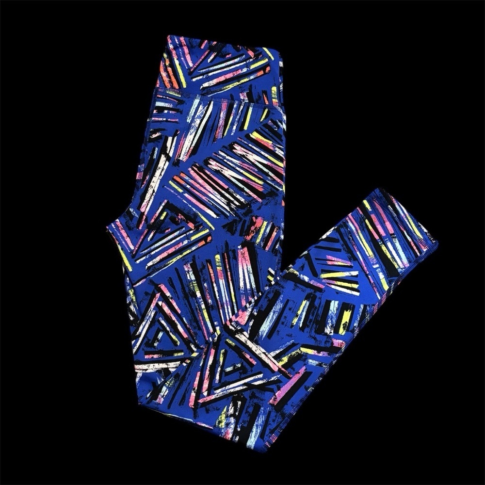 1980’s Inspired Women’s Leggings Blue w/ Multicolor Accents Fun Retro Style Med